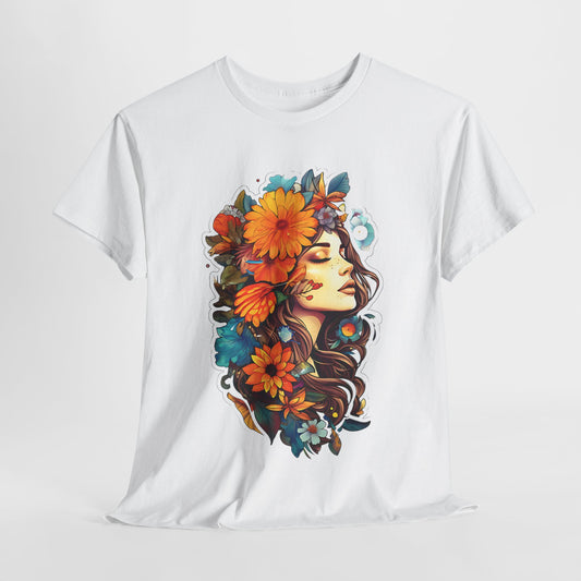 Floral Goddess Art T-Shirt, Bohemian Flower Queen Tee, Nature's Beauty Graphic Shirt, Enchanting Floral Lady Tee, Boho Chic Flower Girl .