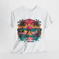 Sunglasses Reflection Beach Tee, Tropical Shades Paradise T-Shirt, Sunset Reflections Graphic Tee, Beach View Sunglasses Shirt.