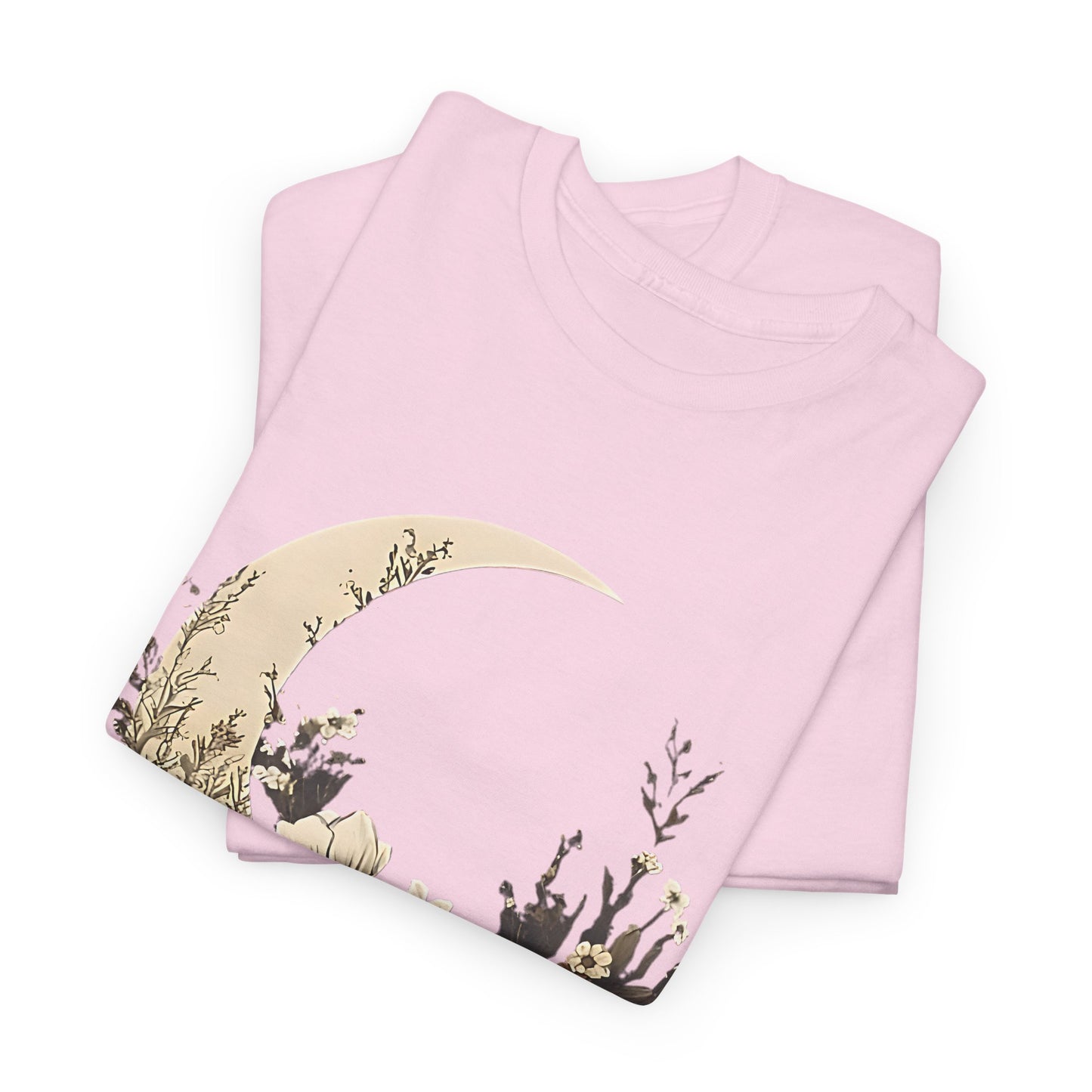 Lunar Bloom T-Shirt,Crescent Moon Floral Tee,Dreamy Night Garden Tee.