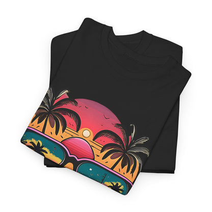 Sunglasses Reflection Beach Tee, Tropical Shades Paradise T-Shirt, Sunset Reflections Graphic Tee, Beach View Sunglasses Shirt.