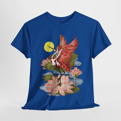 Cranes and Petal, Blooming with Grace: The Crane and Floral Tee, East Meets West: A Crane and Floral Fusion