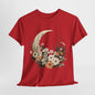 Lunar Bloom T-Shirt,Crescent Moon Floral Tee,Dreamy Night Garden Tee.