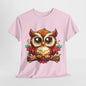 Cute Cartoon Owl T-Shirt, Adorable Owl Branch Tee, Colorful Big-Eyed Owl Shirt, Whimsical Owl Design Tee.