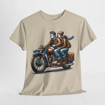 Ride Together: Couples Motorcycle Graphic Tee, Biker Duo. Man and Woman Motorcycle T-Shirt, Adventure Awaits. Couples Motorcycle Photo Tee