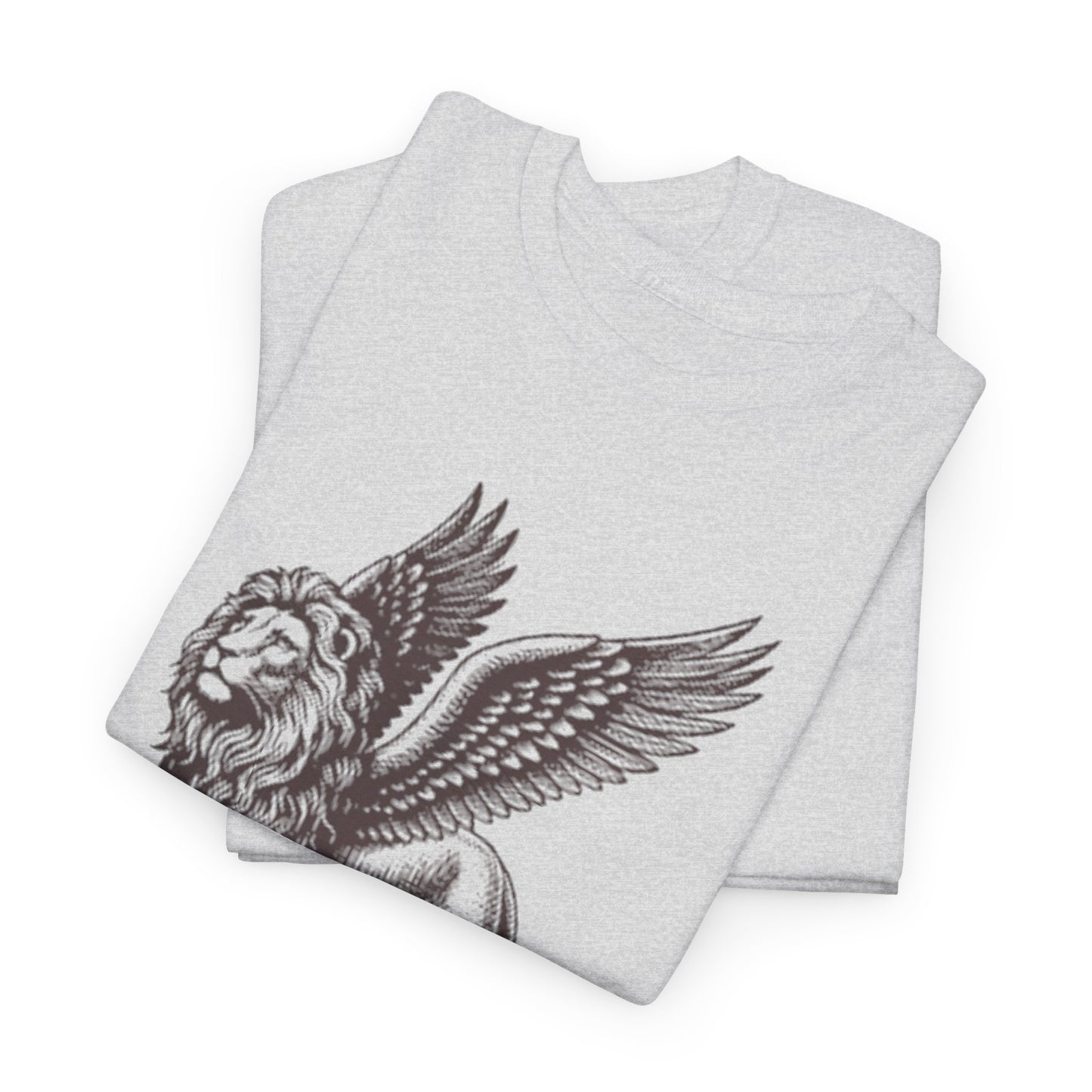 Mythical Winged Lion Tee, Majestic Griffin Art T-Shirt, Fantasy Creature Lion Tee, Winged Beast Graphic Shirt