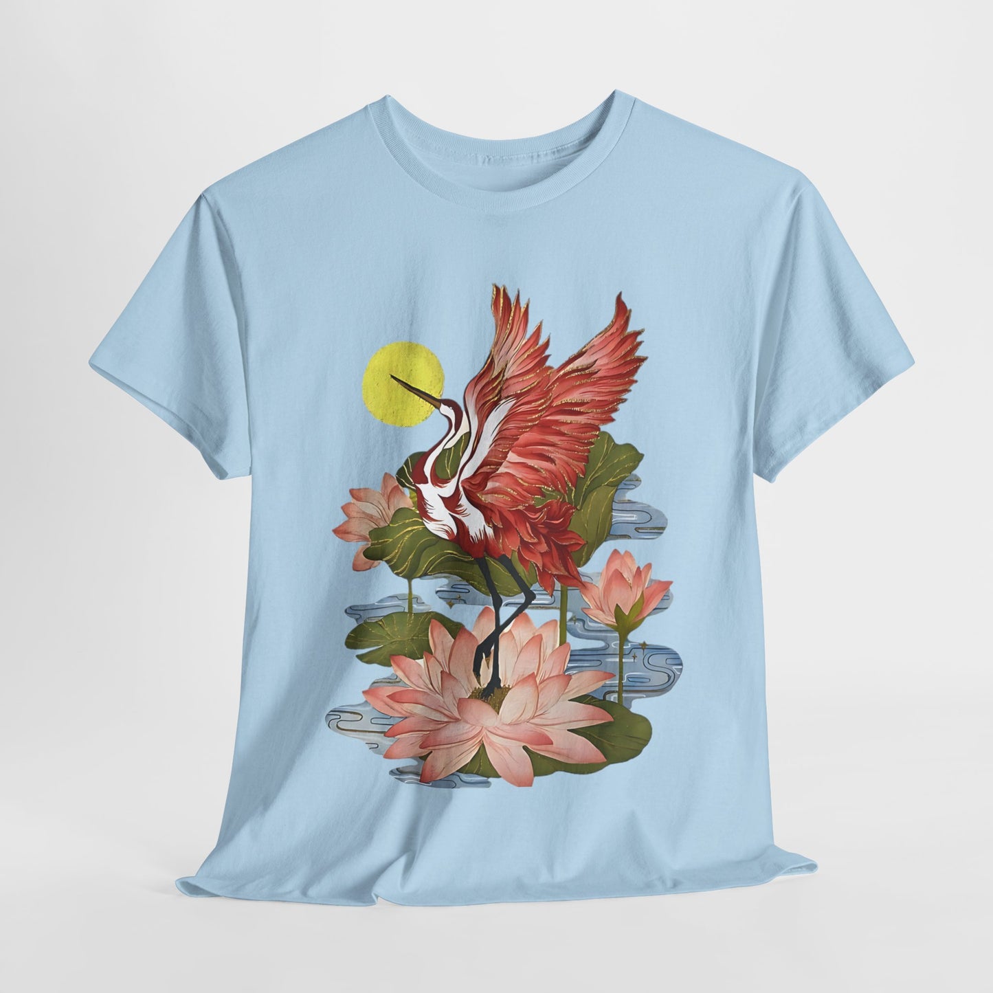 Cranes and Petal, Blooming with Grace: The Crane and Floral Tee, East Meets West: A Crane and Floral Fusion