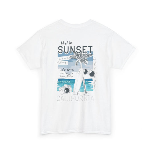 Hello Sunset California Beach T-Shirt, Summer Holiday Sunset Graphic Tee, California Sunset Palm Tree Shirt