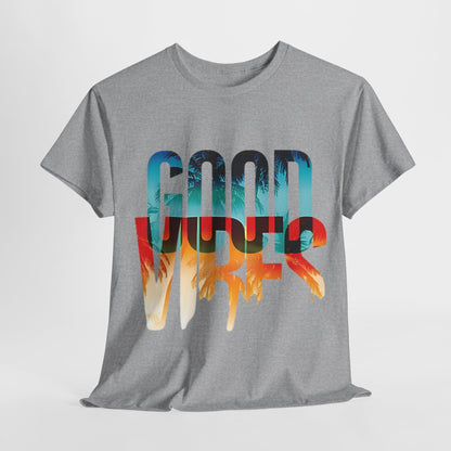 Retro Good Vibes T-Shirt -Tropical Sunset Graphic, Good Vibes Sunset Tee -Tropical Graphic T-Shirt, - Summer Beachwear.