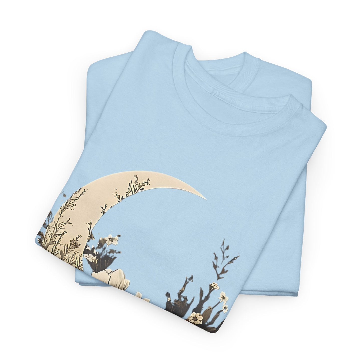 Lunar Bloom T-Shirt,Crescent Moon Floral Tee,Dreamy Night Garden Tee.