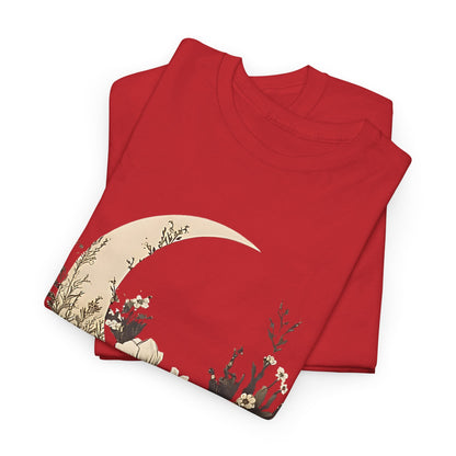 Lunar Bloom T-Shirt,Crescent Moon Floral Tee,Dreamy Night Garden Tee.