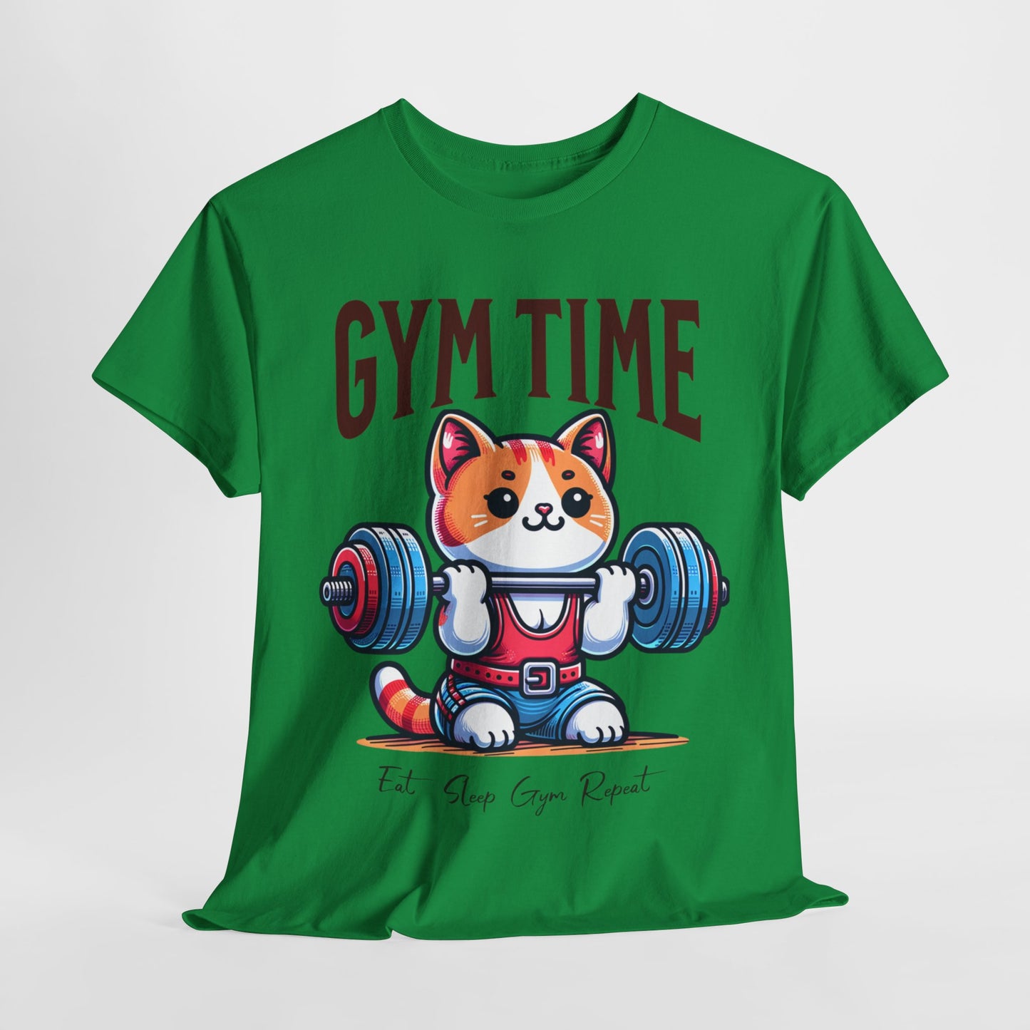 Gym Cat T-Shirt -Cute Workout Motivation Tee, Kawaii Gym Time T-Shirt - Adorable Fitness Cat Design, Workout Kitty Tee - Fun Gym Motivation.