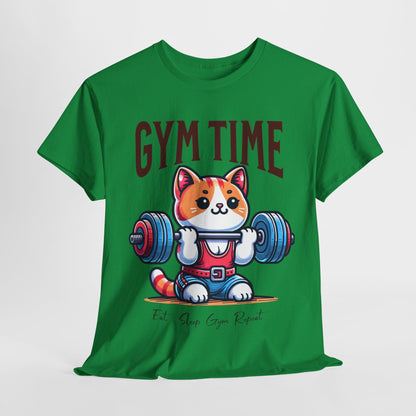 Gym Cat T-Shirt -Cute Workout Motivation Tee, Kawaii Gym Time T-Shirt - Adorable Fitness Cat Design, Workout Kitty Tee - Fun Gym Motivation.