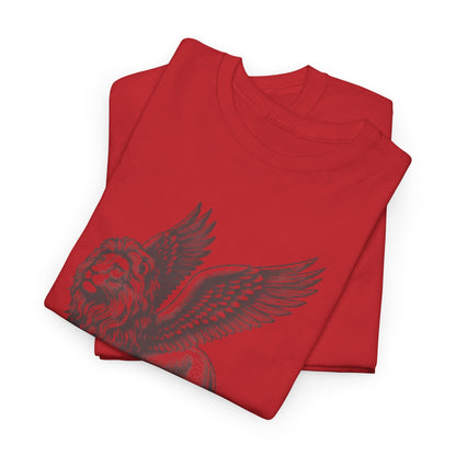 Mythical Winged Lion Tee, Majestic Griffin Art T-Shirt, Fantasy Creature Lion Tee, Winged Beast Graphic Shirt