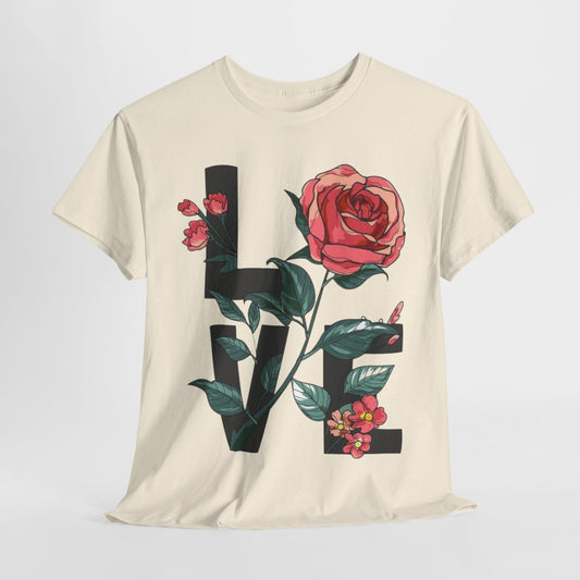 Blooming Love: Rose Graphic T-Shirt, Wear Your Heart on Your Sleeve Rose and Love Tee, Classic Romance Rose and Love T-Shirt