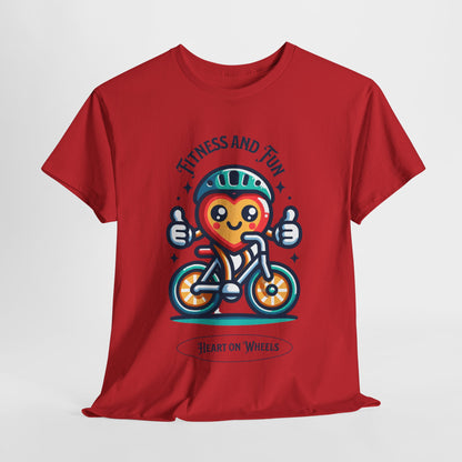 Heart on Wheels, Fun Fitness Cycling Tee, Fitness and Fun, Heart on a Bike T-Shirt, Healthy Heart Cycling, Fun and Fitness Tee.