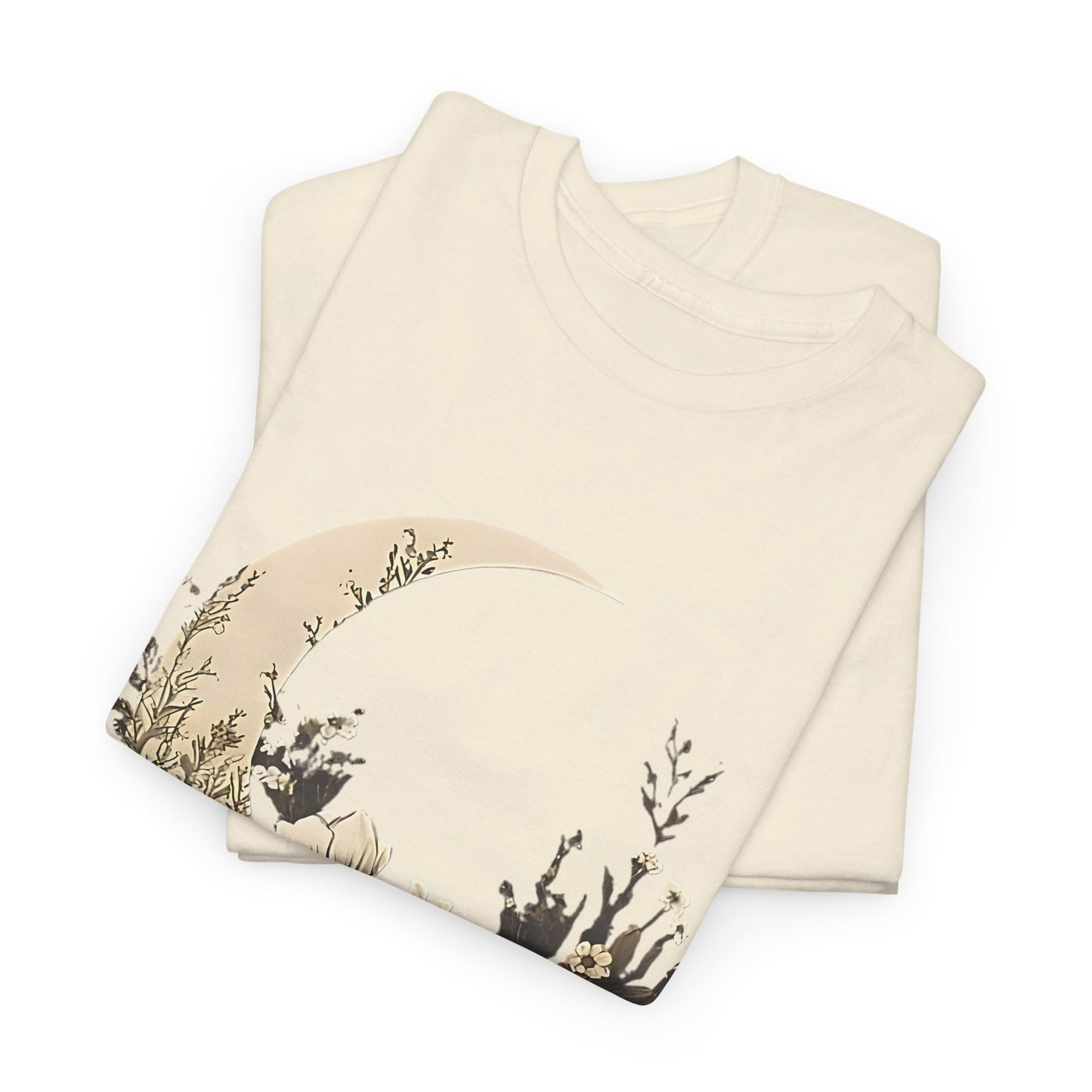 Lunar Bloom T-Shirt,Crescent Moon Floral Tee,Dreamy Night Garden Tee.