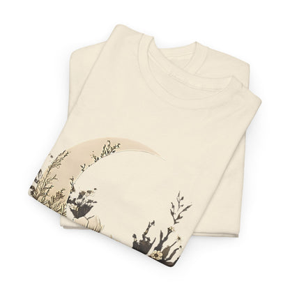 Lunar Bloom T-Shirt,Crescent Moon Floral Tee,Dreamy Night Garden Tee.