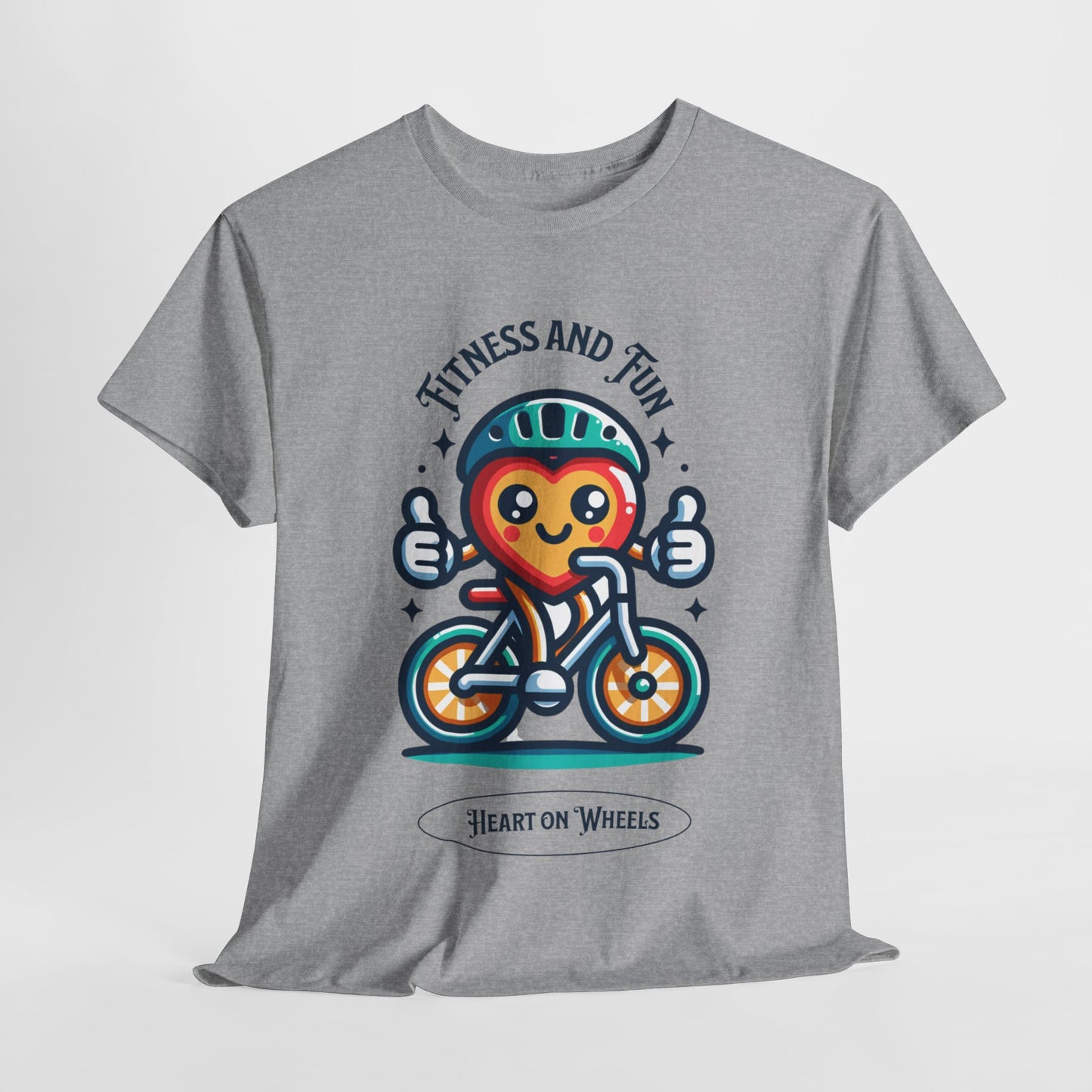 Heart on Wheels, Fun Fitness Cycling Tee, Fitness and Fun, Heart on a Bike T-Shirt, Healthy Heart Cycling, Fun and Fitness Tee.