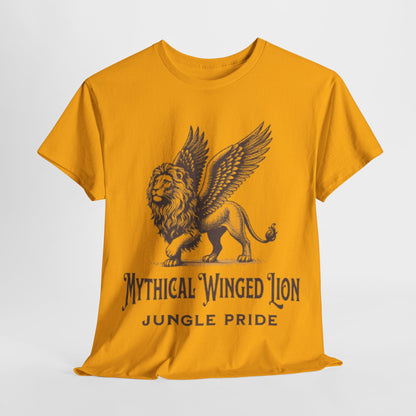 Mythical Winged Lion Tee, Majestic Griffin Art T-Shirt, Fantasy Creature Lion Tee, Winged Beast Graphic Shirt