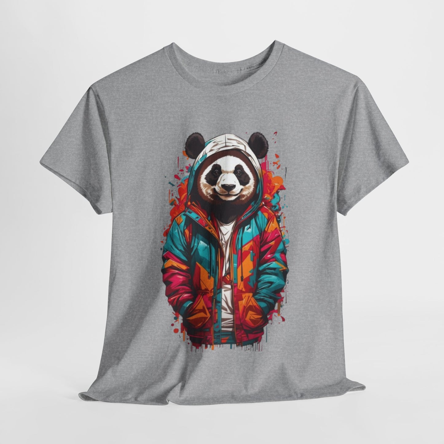 Cool Panda in Colorful Jacket T-Shirt, Trendy Panda Urban Style T-Shirt, Street wear Panda in Vibrant Hoodie Tee.