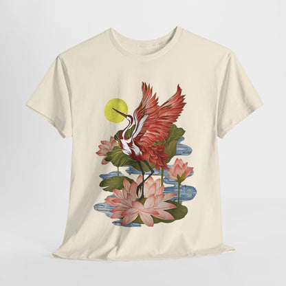 Cranes and Petal, Blooming with Grace: The Crane and Floral Tee, East Meets West: A Crane and Floral Fusion