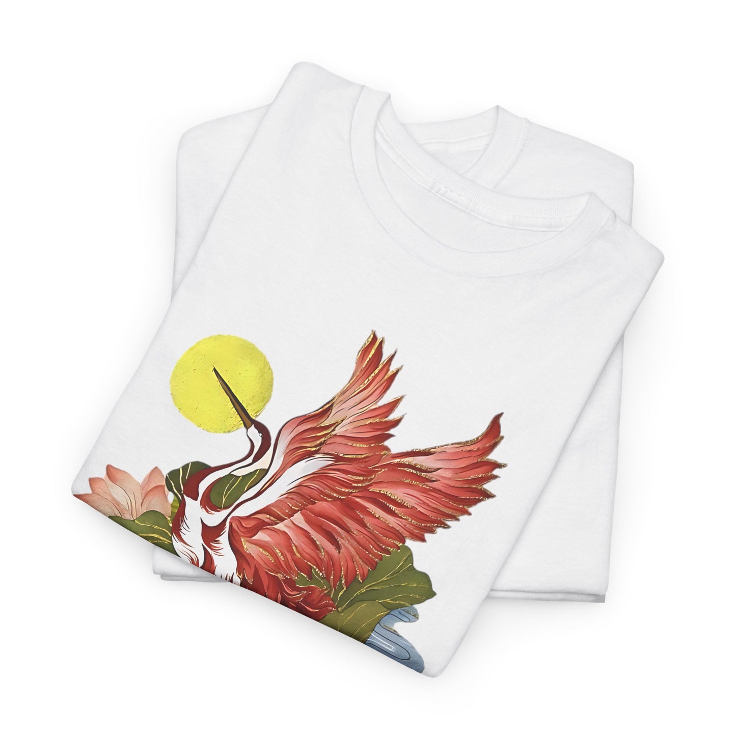 Cranes and Petal, Blooming with Grace: The Crane and Floral Tee, East Meets West: A Crane and Floral Fusion