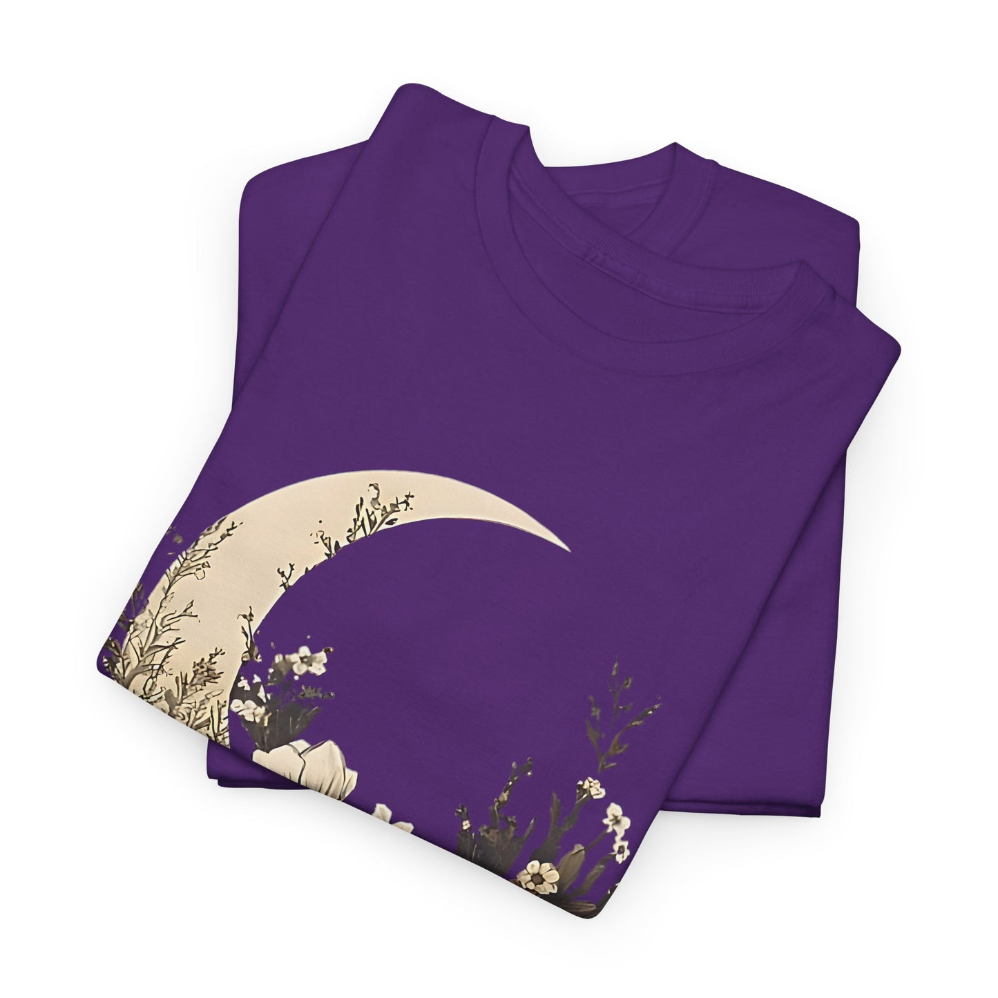 Lunar Bloom T-Shirt,Crescent Moon Floral Tee,Dreamy Night Garden Tee.