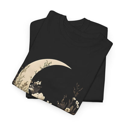 Lunar Bloom T-Shirt,Crescent Moon Floral Tee,Dreamy Night Garden Tee.