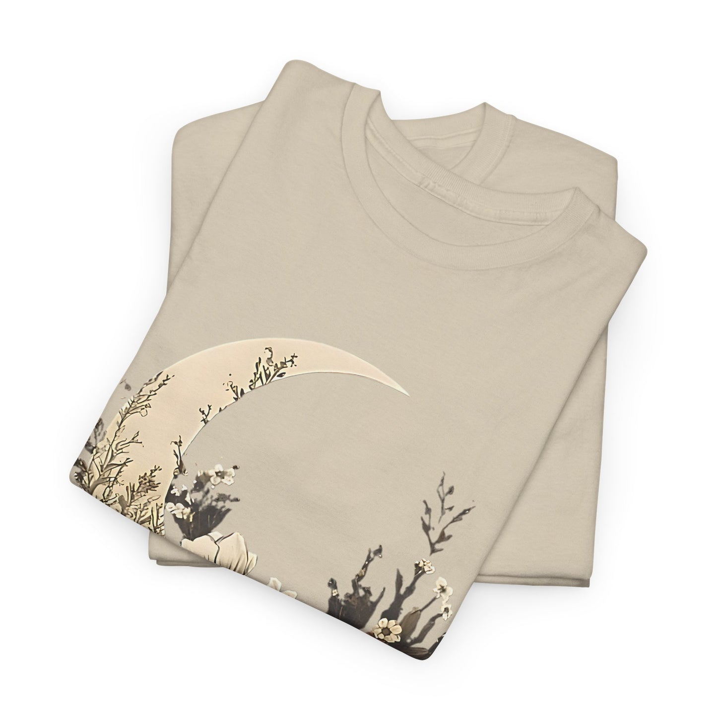 Lunar Bloom T-Shirt,Crescent Moon Floral Tee,Dreamy Night Garden Tee.