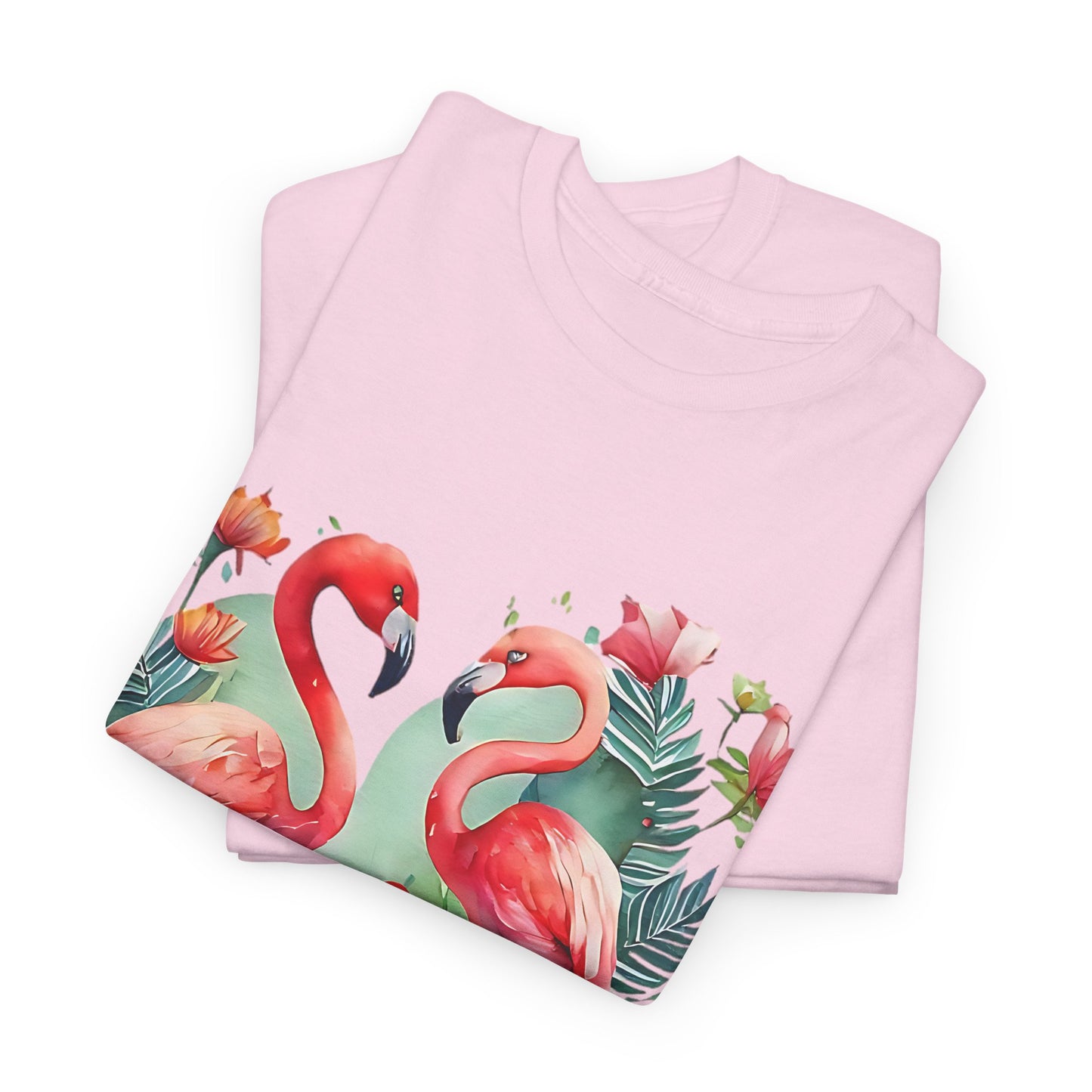 Romantic Flamingo T-Shirt - Floral Heart Design, Tropical Flamingo Tee - Floral Love Birds, Floral Flamingo T-Shirt - Tropical Love Design.