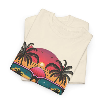 Sunglasses Reflection Beach Tee, Tropical Shades Paradise T-Shirt, Sunset Reflections Graphic Tee, Beach View Sunglasses Shirt.