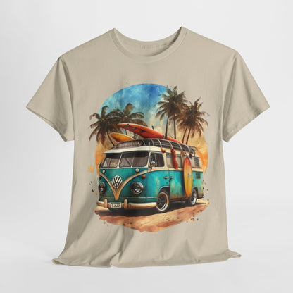 California Dreamin: Vintage Surf Bus Tee,Surf's Up! White Bus and Surfboards Tee,Cruisin' for Waves, Surf Bus Adventure Tee