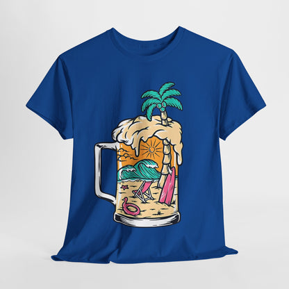 Beach Brew Bliss Tee, Tropical Paradise Mug T-Shirt, Sunset Surf and Suds Tee, Island Getaway Graphic Tee.