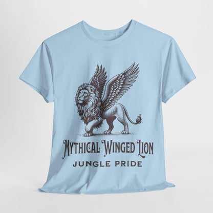 Mythical Winged Lion Tee, Majestic Griffin Art T-Shirt, Fantasy Creature Lion Tee, Winged Beast Graphic Shirt