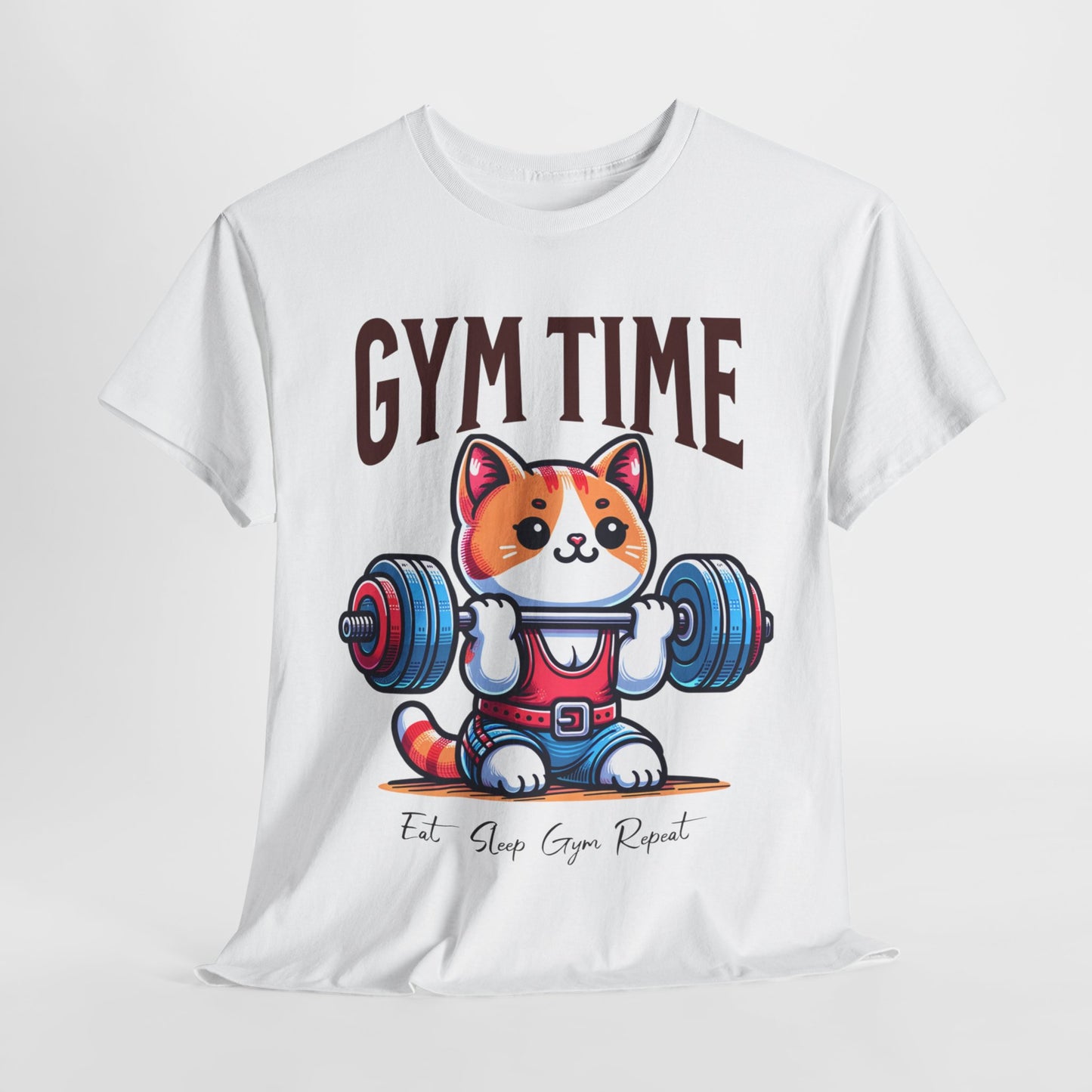 Gym Cat T-Shirt -Cute Workout Motivation Tee, Kawaii Gym Time T-Shirt - Adorable Fitness Cat Design, Workout Kitty Tee - Fun Gym Motivation.