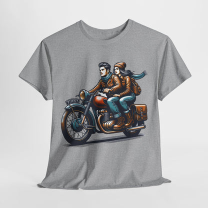 Ride Together: Couples Motorcycle Graphic Tee, Biker Duo. Man and Woman Motorcycle T-Shirt, Adventure Awaits. Couples Motorcycle Photo Tee