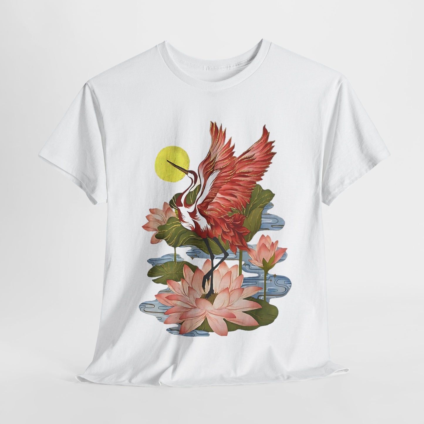 Cranes and Petal, Blooming with Grace: The Crane and Floral Tee, East Meets West: A Crane and Floral Fusion