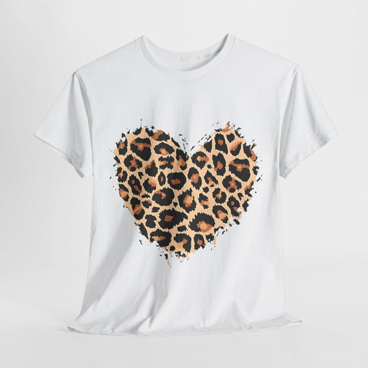 Leopard Love: Heart Print Unisex Cotton Tee"Wild Heart Leopard Print Graphic T-Shirt"Fierce Love Leopard Heart Design Tee.