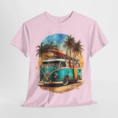 California Dreamin: Vintage Surf Bus Tee,Surf's Up! White Bus and Surfboards Tee,Cruisin' for Waves, Surf Bus Adventure Tee