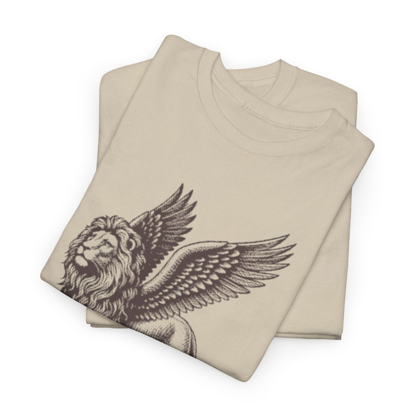 Mythical Winged Lion Tee, Majestic Griffin Art T-Shirt, Fantasy Creature Lion Tee, Winged Beast Graphic Shirt