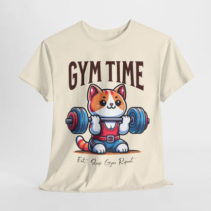 Gym Cat T-Shirt -Cute Workout Motivation Tee, Kawaii Gym Time T-Shirt - Adorable Fitness Cat Design, Workout Kitty Tee - Fun Gym Motivation.