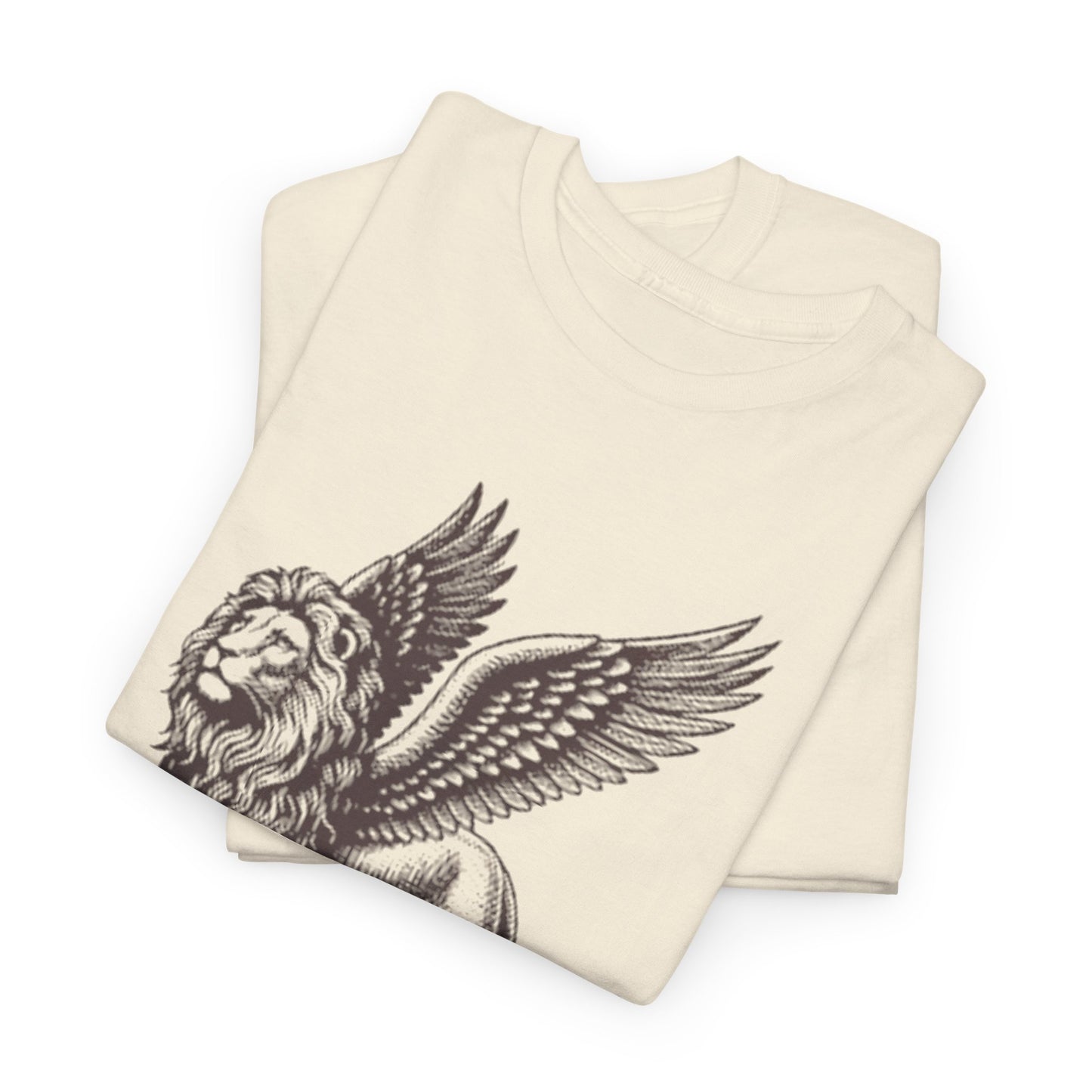 Mythical Winged Lion Tee, Majestic Griffin Art T-Shirt, Fantasy Creature Lion Tee, Winged Beast Graphic Shirt