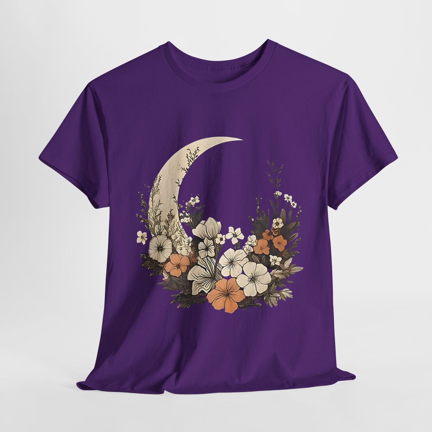 Lunar Bloom T-Shirt,Crescent Moon Floral Tee,Dreamy Night Garden Tee.