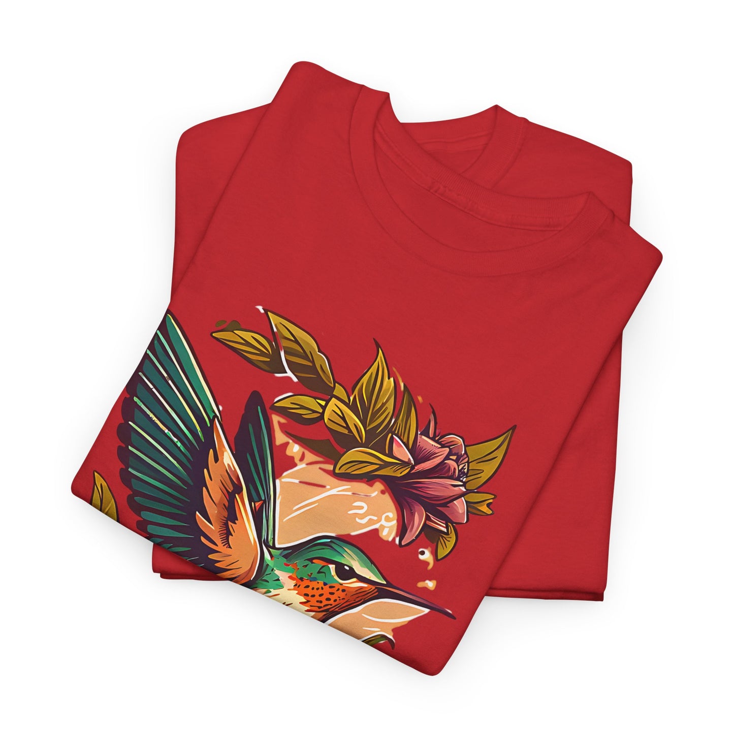 Colorful Hummingbird Blossom Tee, Vivid Hummingbird Floral T-Shirt, Nature's Jewel Hummingbird Shirt, Elegant Hummingbird Garden Tee.