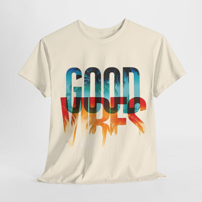 Retro Good Vibes T-Shirt -Tropical Sunset Graphic, Good Vibes Sunset Tee -Tropical Graphic T-Shirt, - Summer Beachwear.