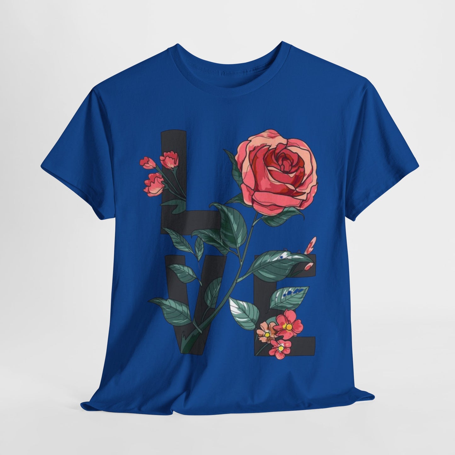 Blooming Love: Rose Graphic T-Shirt, Wear Your Heart on Your Sleeve Rose and Love Tee, Classic Romance Rose and Love T-Shirt