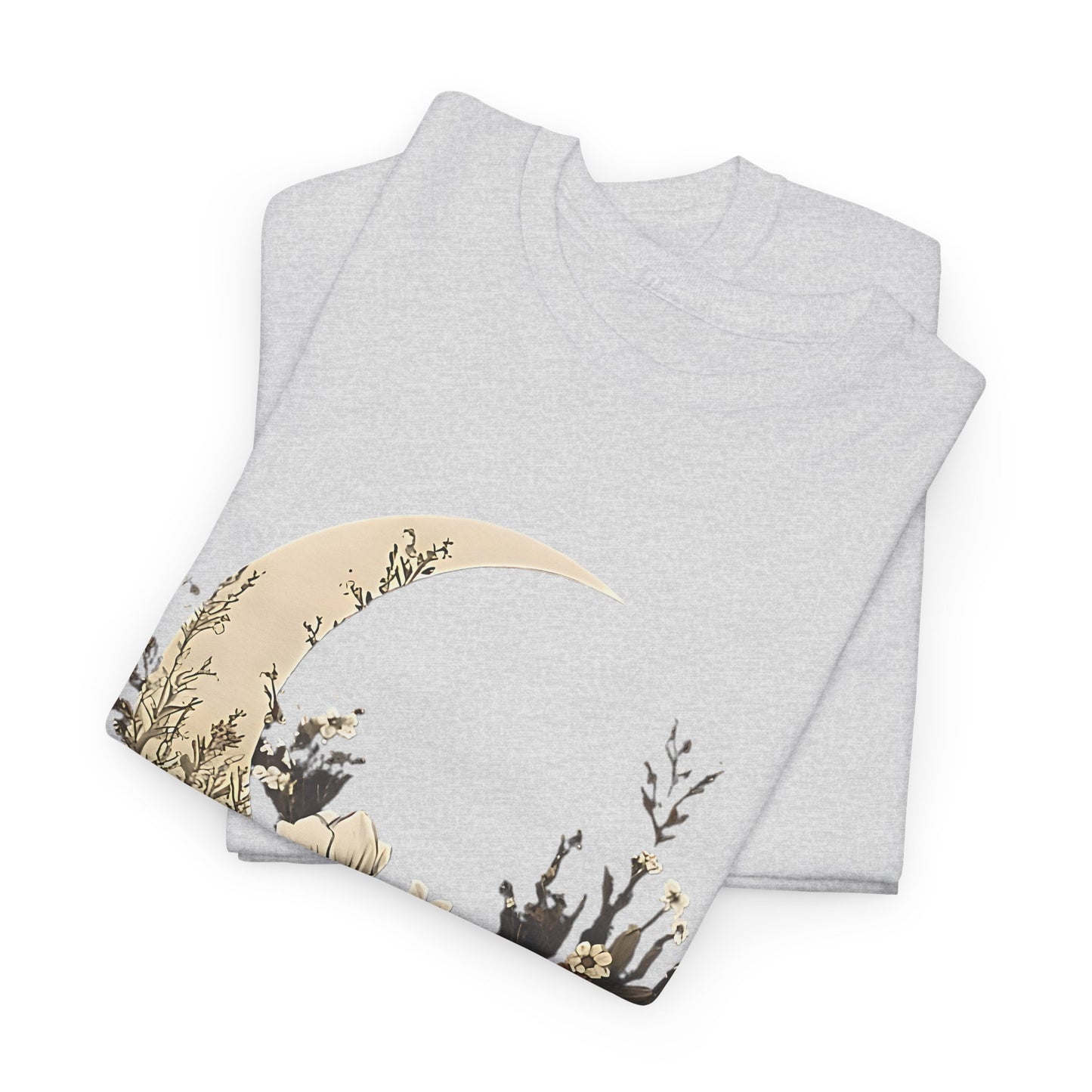 Lunar Bloom T-Shirt,Crescent Moon Floral Tee,Dreamy Night Garden Tee.