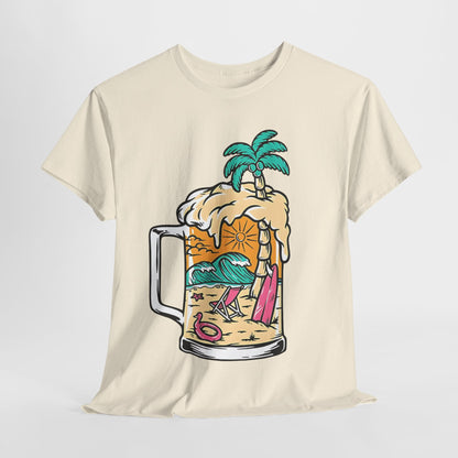 Beach Brew Bliss Tee, Tropical Paradise Mug T-Shirt, Sunset Surf and Suds Tee, Island Getaway Graphic Tee.