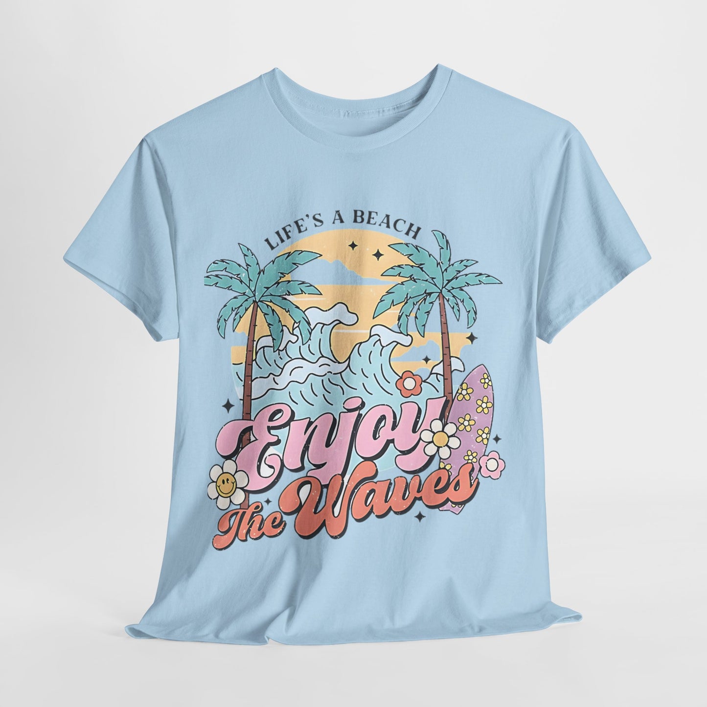 Graphic Surf T-Shirt - Life's a Beach, Enjoy the Waves, Beach Vibes Graphic Tee  Enjoy the Waves, Retro Surf Style T-Shirt - Life's a Beach.