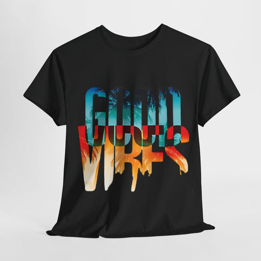 Retro Good Vibes T-Shirt -Tropical Sunset Graphic, Good Vibes Sunset Tee -Tropical Graphic T-Shirt, - Summer Beachwear.